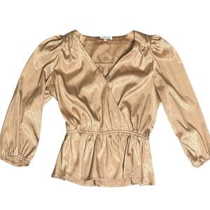 TCEC Metallic Bronze Wrap Peplum Blouse